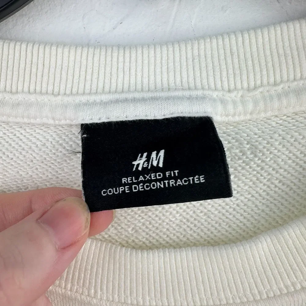H&M Sweatshirt Mens XL White Blue Cycling Club Crew Neck Long Sleeve Relaxed Fit